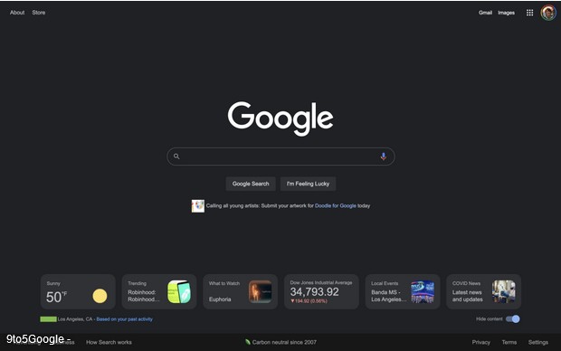 Screenshot at Google teste laffichage de widgets sur sa page daccueil