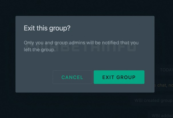 Screenshot at WhatsApp is working on silently exit groups WABetaInfo