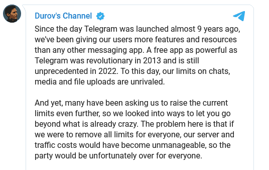 Screenshot at Telegram Premium is coming later this month