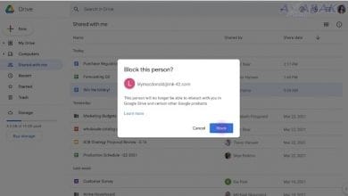 Screenshot at Block shares from another user in Google Drive