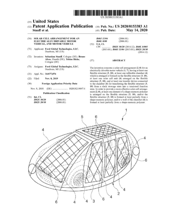 شركة فورد تسجل براءة اختراع لغطاء شمسي قابل للنفخ لشحن البطارية 1