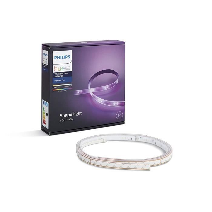 Philips Hue Ruban Lumineux Lightstrip White And Color Ambiance de 2 Mètres, Bande Flexible Lumineuse Contrôlée Par Smartphone Lampe