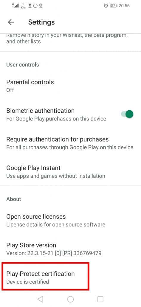 play protect certification com android vending
