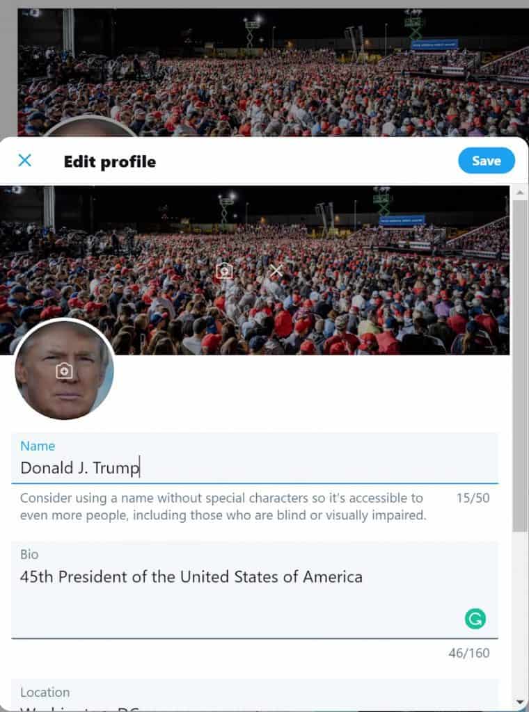 profil trump sur twitter