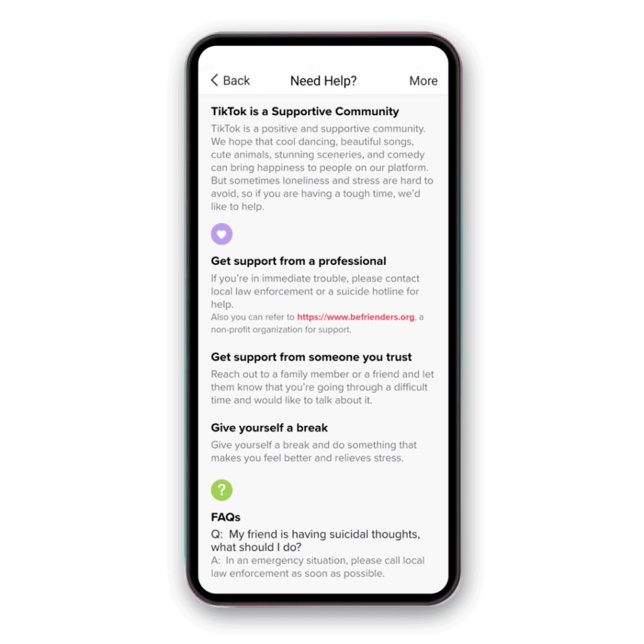 suicide guidelines tiktok
