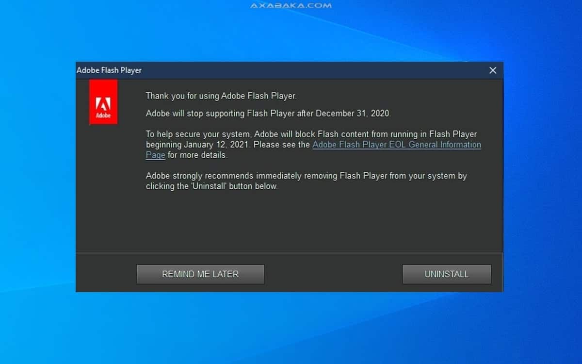 Adobe Flash Player desinstallation