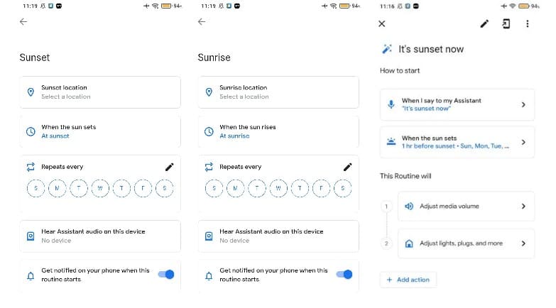 Screenshot Google Assistant Routines sunrise sunset triggers coming toGoogle