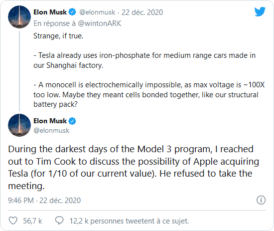 Screenshot Au milieu des rumeurs sur la Apple Car Elon Musk avoue avoir tente de vendre Tesla a Tim Cook