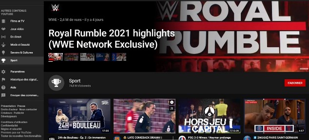Screenshot YouTube ajoute une nouvelle section dediee au sport