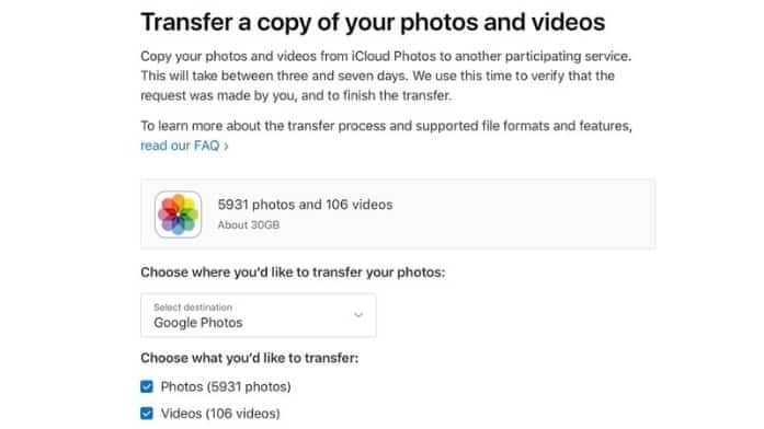 Screenshot Apple Launches Service for Transferring iCloud Photos and Videos to Google Photos