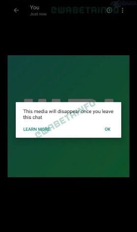 Screenshot WhatsApp may soon add self destructing photos in future toGoogle