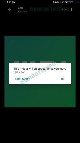 Screenshot WhatsApp may soon add self destructing photos in future toGoogle