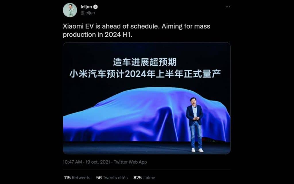 xiaomi annonce production voiture