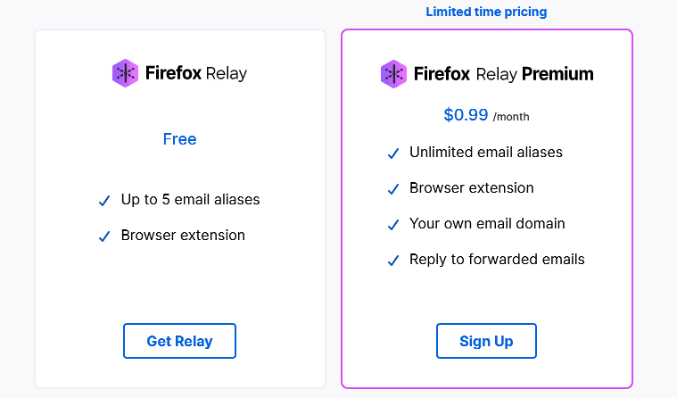 Screenshot at Firefox Relay