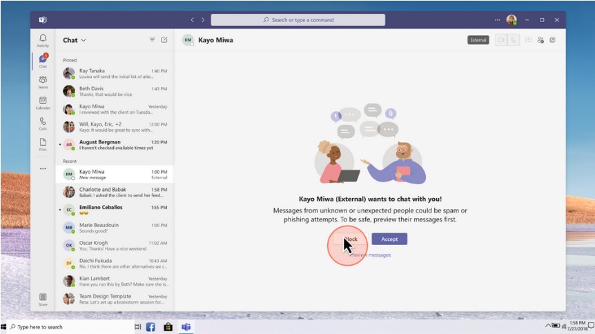 Screenshot at Microsoft Teams users can now chat with any Teams user outside their organization
