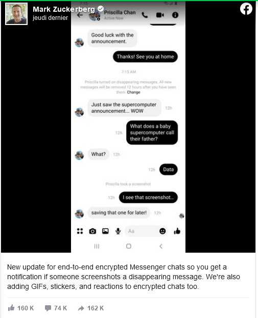 Screenshot at Facebook va lutter contre les captures decran de conversations compromettantes