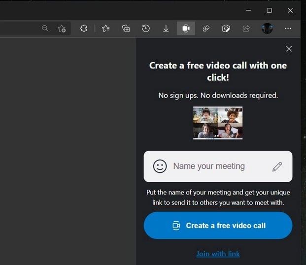 Screenshot at Microsoft teste lintegration de Skype Meet dans Edge