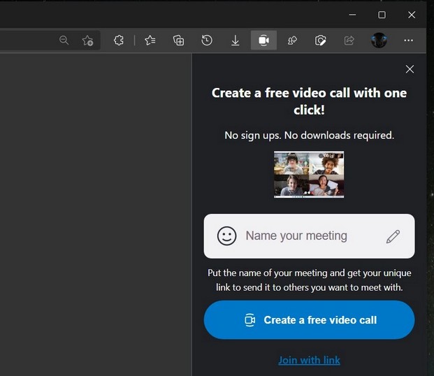 Screenshot at Microsoft teste lintegration de Skype Meet dans Edge