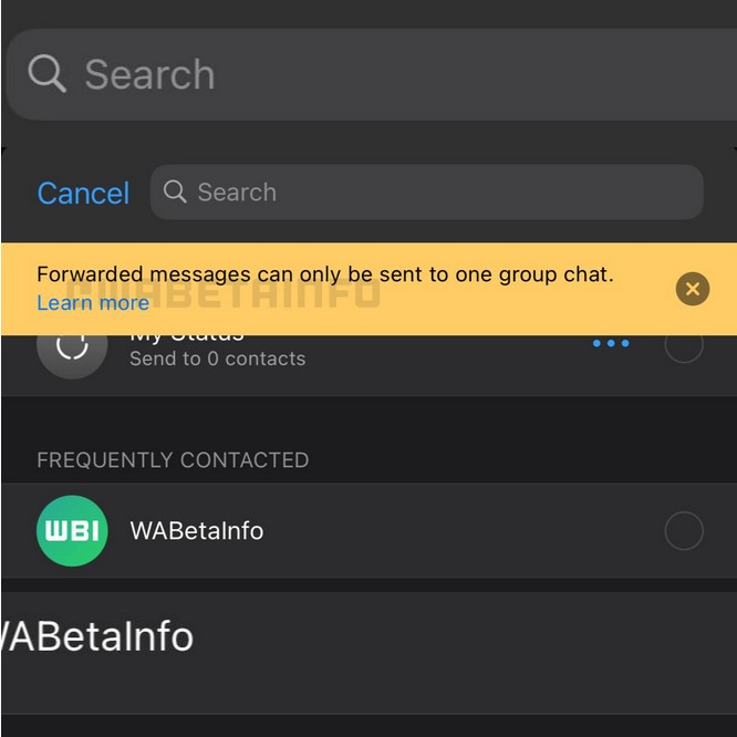 Screenshot at WhatsApp is enabling new forwarding limits WABetaInfo