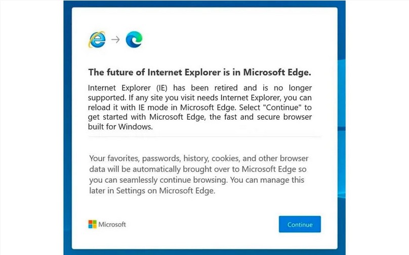 Screenshot at Internet Explorer Microsoft commence a rediriger automatiquement les utilisateurs vers Edge