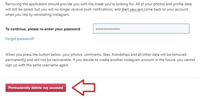 حذف حساب انستقرام