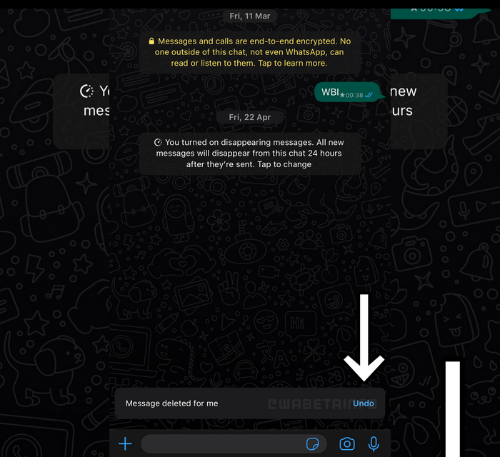 Screenshot at WhatsApp is releasing an undo feature to recover deleted messages WABetaInfo