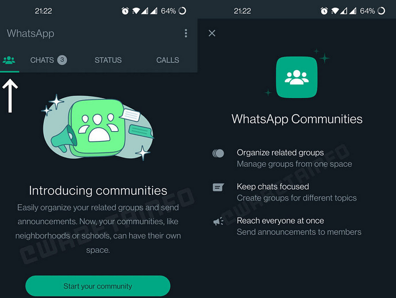 Screenshot at WhatsApp is rolling out Communities to select Android users