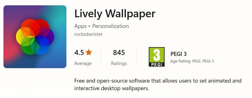 Microsoft Store Lively wallpapers