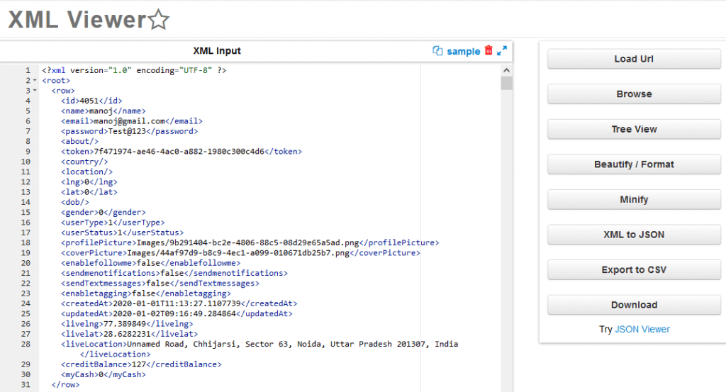 paste code in XML viewer