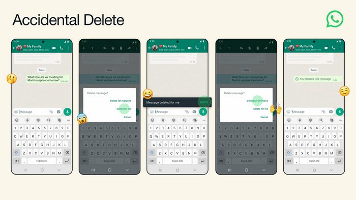 Screenshot at WhatsApp is announcing the ability to undo delete for me on WhatsApp for iOS and Android WABetaInfo
