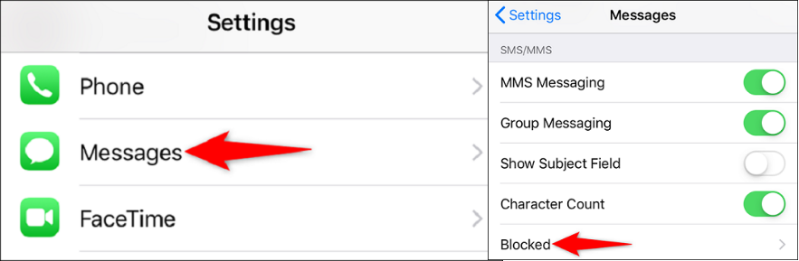 blocked contacts in messages