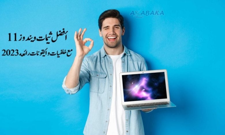 young man showing laptop screen okay sign approve like promo internet smiling satisfied standing blue background