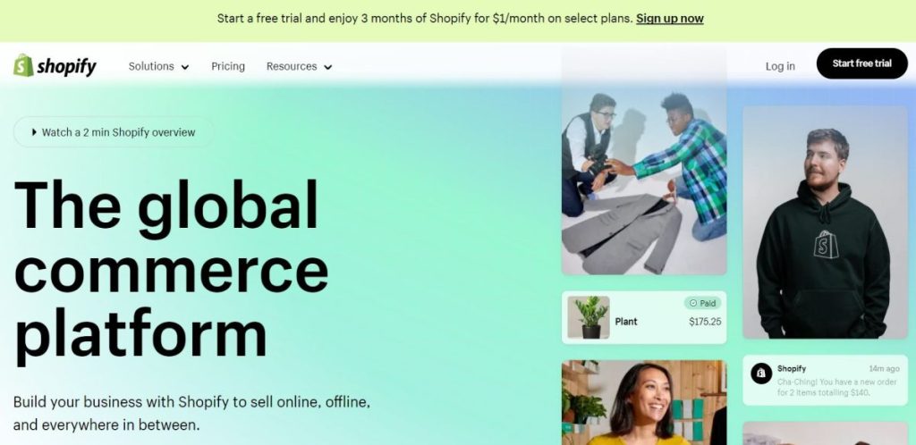 Start and grow your e commerce business Day Free Trial