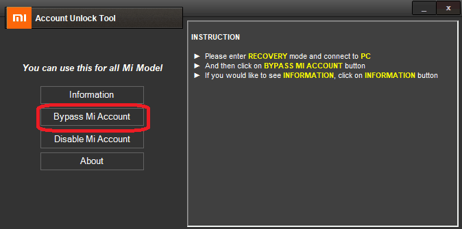 how to use Mi Account unlock tool