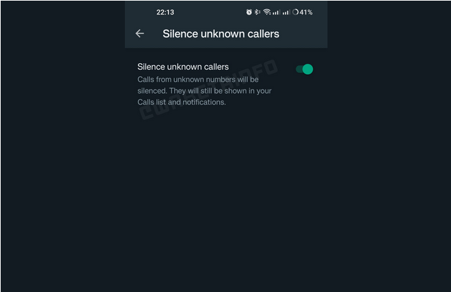 Screenshot at WhatsApp is working on a feature to mute calls from unknown numbers WABetaInfo