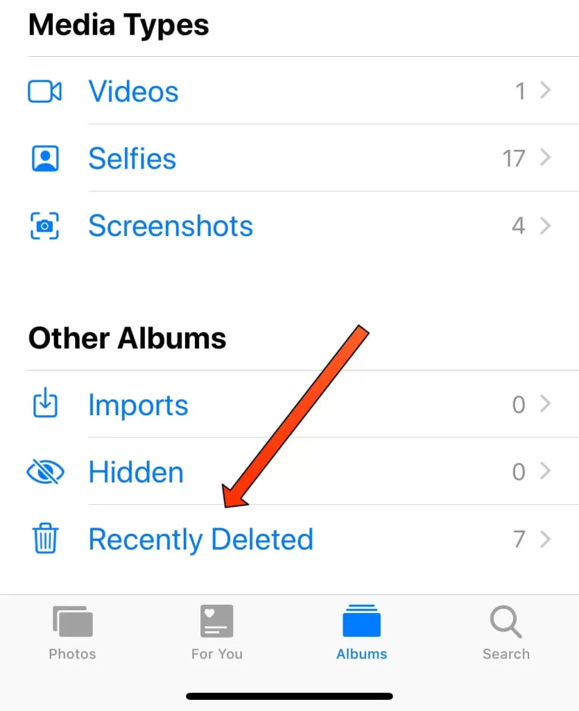 iphone photos recently deleted album