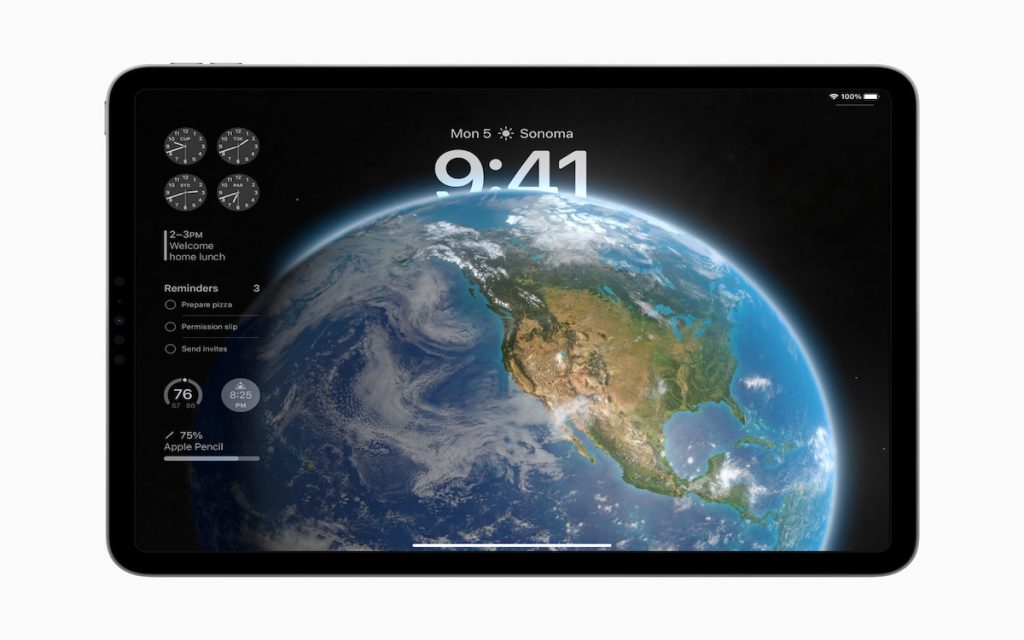 iPadOS Lock Screen Earth with widgets