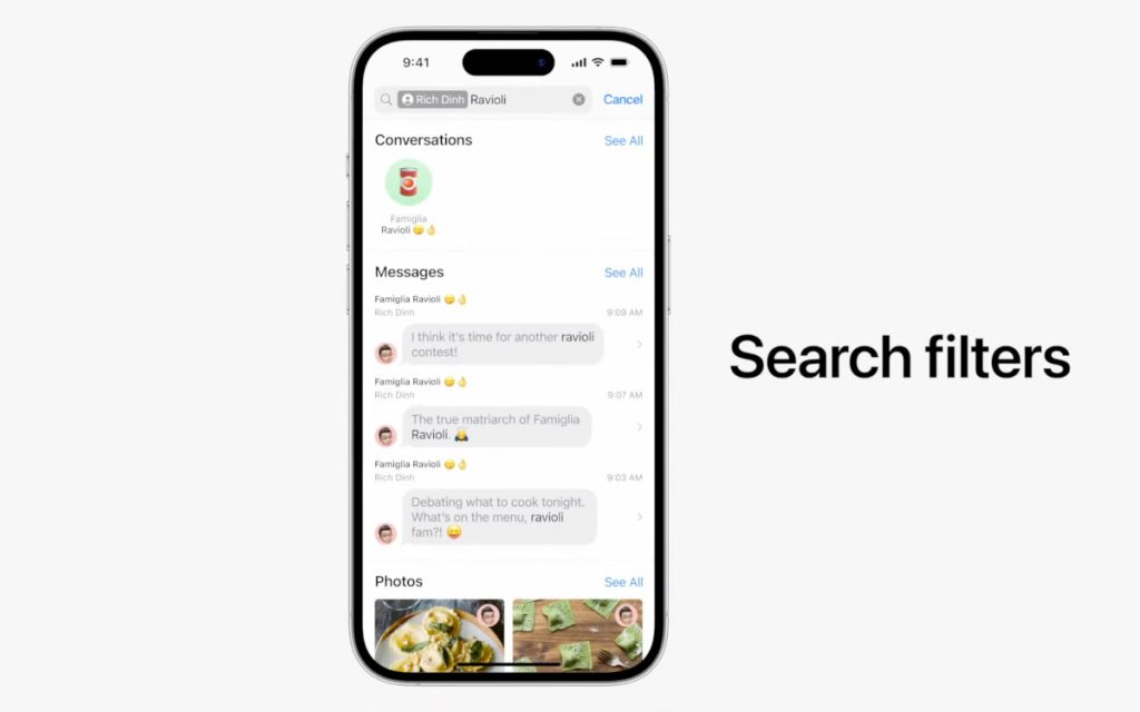 messages search filters ios